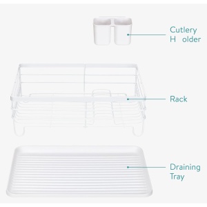 Scurgator de vase si tacamuri, 41.5 x 30.5 x 14 cm, din metal/plastic, tava scurgere, suport detasabil pentru tacamuri, Alb - Img 4