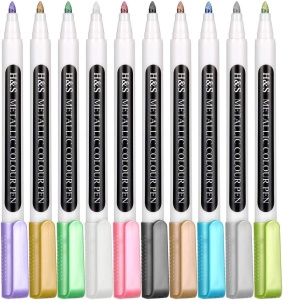 Set 10 markere metalice H&S, cu vopsea, varf din pasla de inalta calitate, pentru pictura, desen, colorat