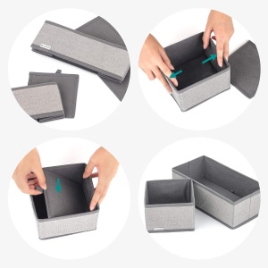 Set 12 cutii pentru organizare si depozitare Navaris, dimensiuni diferite, pliabile, din material textil, Gri - Img 7