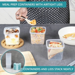 Set 15 recipiente de depozitare, Belle Vous, 650 ml, 11 x 10 cm, din plastic fara BPA, capace albastre etanse, Transparent - Img 2