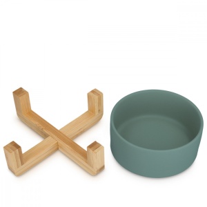 Set 2 Boluri pentru pisici si caini cu suport din bambus Navaris, 850 ml, Verde, 48350.07 - Img 2