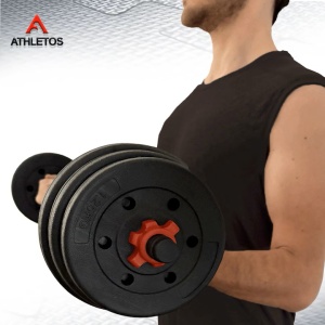 Set 2 gantere reglabile, Athletos®, 20 kg, (4x3, 2x2.5, 2x1.25Kg), bara conector inclusa, discuri ciment, multiple combinatii, Rosu/Negru - Img 4