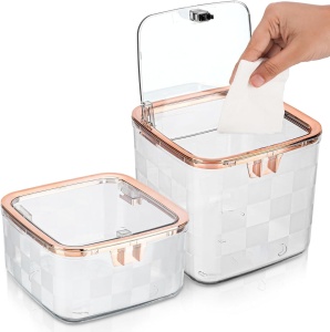 Set 2 mini cosuri de gunoi, Belle Vous, pentru birou/masa, capace pop-up, Transparent