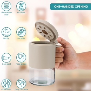 Set 2 recipient depozitare, Belle Vous, pentru condimente, din sticla, 350 ml, 10.5 x 13 cm, 4 ligurinte, capace etanse, fara BPA, Transparent/Bej - Img 3