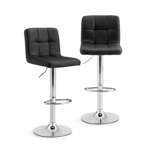 Set 2 Scaune Bar/Bucatarie Kiwari® Lior, Inaltime 59-79 cm, Sezut PU, Spuma si Baza Rotativa Crom, Design Modern Bucatarie/Dining, Capacitate 120 kg, Negru