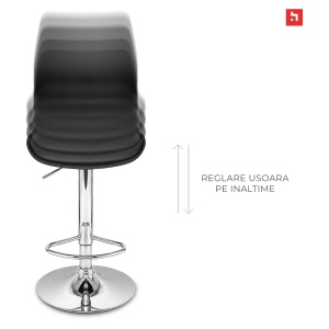 Set 2 scaune de bar Kiwari® Dome, spatar inalt, reglabile pe inaltime, PU si spuma, baza cromata, negru - Img 3