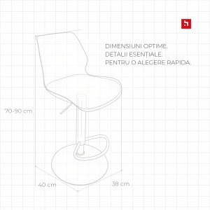 Set 2 scaune de bar Kiwari® Dome, spatar inalt, reglabile pe inaltime, PU si spuma, baza cromata, negru - Img 5
