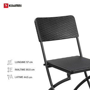 Set 2 Scaune Gradina Pliabile Kiwari®, 44.5x57x80.5 cm, Cadru Metalic Rezistent, 120 kg, Mobilier Exterior pentru Terasa/Balcon/Camping, Negru - Img 4