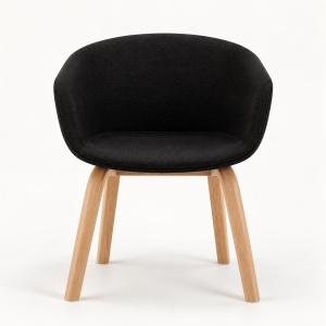 Set 2 scaune Norky cu brate, tapitat, picioare metalice cu efect de lemn natural, design modern, 50x45x77 cm, Negru - Img 4