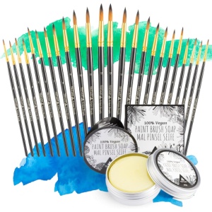 Set 24 pensule pictura TRITART, vegane, varf rotund si ascutit, cu sapun pentru curatare, pentru acuarela, acril si ulei