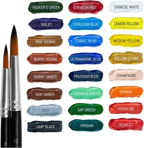 Set 24 Vopsele acrilice intrend, cu 2 pensule, rezistente la apa pentru hartie, lemn, panza, argila, pietre, ipsos, 12 ml - Img 4