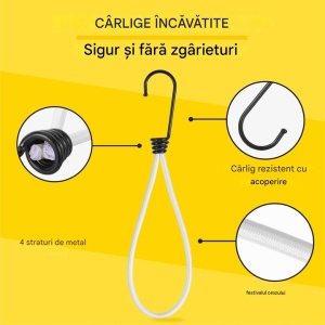 Set 25 corzi elastice, PRETEX, cu carlig metalic, din latex rezistent, pentru prindere, fixare, Albe - Img 8