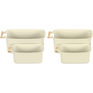 Set 4 cutii organizare Navaris, plastic, maner lemn, 2 marimi, cutii depozitare pentru baie, bucatarie, dulap, Crem - Img 2