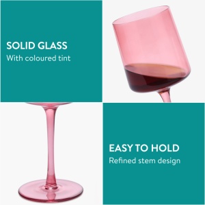Set 4 Pahare Vin Navaris, 400 ml, cu picior, roz, design modern, 56212.04 - Img 6