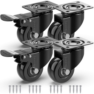 Set 4 roti cauciucate GBL, Heavy Duty, silentioase, cu 2 frane, sarcina maxima pana la 200 Kg, 50 mm