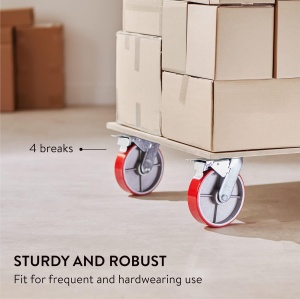 Set 4 roti pivotante GBL, pentru transport, 200 mm, sarcina maxima de incarcare 1520 kg, rotatie 360°, cauciuc PU, cu 4 frane, Argintiu/Rosu - Img 2