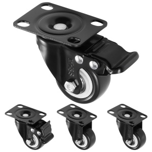 Set 4 roti pivotante H&S, pentru transport, 50 mm, sarcina maxima de incarcare 200 kg, din otel/cauciuc, 2 roti cu frane, totatie 360°, Negru