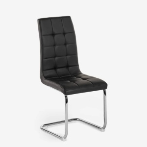 Set 4 scaune elegante Dudak pentru bucatarie si sufragerie, AHD, din piele ecologica, cu spatar inalt, Negru