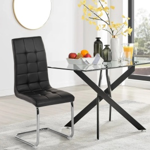 Set 4 scaune elegante Dudak pentru bucatarie si sufragerie, AHD, din piele ecologica, cu spatar inalt, Negru - Img 2