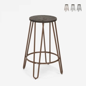 Set 4 scaune inalte Carbon Top cu design industrial, din metal si lemn, pentru baruri, restaurante si bucatarii, Maro - Img 3