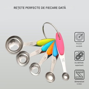 Set 5 lingurite gradate, H&S, cupe masurare si dozare condimente, otel inoxidabil, masuri de la 1.25ml -15 ml, Multicolor - Img 3