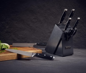 Set 8 piese Cutite pentru bucatarie, Orient, Origin Series, Suport design Granit, foarfeca, Premium, Otel Inoxidabil German X50 Ultra+, Negru - Img 2