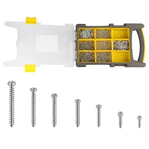 Set 850 de suruburi autofiletante Belle Vous, M2.6–M4, pentru lemn, metal si reparatii, cutie organizatoare, din otel, cap hexagonal si plat, Argintiu