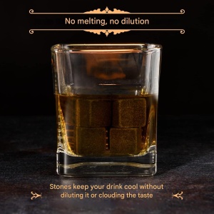 Set 9 pietre pentru whisky GOURMEO, din bazalt natural, reutilizabile, cleste din inox si saculet pentru depozitare, Gri - Img 3
