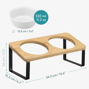 Set boluri hranire Navaris pentru pisici si caini, 2 boluri ceramice 750 ml, suport inclinat din metal si bambus, antiderapant - Img 5