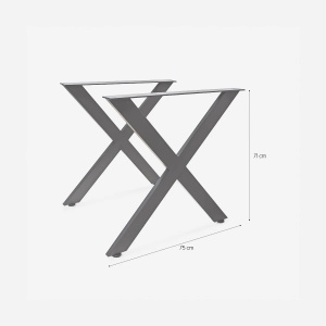 Set de 2 picioare de masa din metal negru cu design in cruce 75x71cm Nible, Negru - Img 3