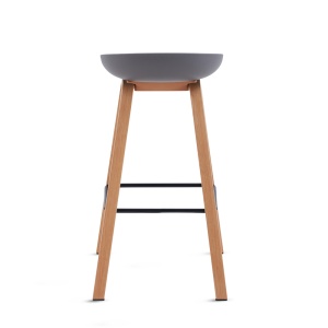 Set de 2 Scaune de Bar/Bucatarie Kiwari® Nok, Sezut PP, Picioare Metalice cu Aspect Lemn, Stil Modern Bucatarie/Dining, Inaltime 72 cm, Capacitate 120 kg, Gri - Img 9