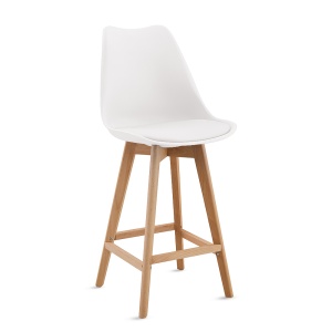 Set de 2 Scaune de Bar/Bucatarie Kiwari® Sama, Sezut PP, Picioare Lemn Fag, Design Modern Bucatarie/Dining, Inaltime 68 cm, Capacitate 120 kg, Alb - Img 7