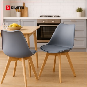 Set de 4 Scaune de Dining/Living Kiwari® Riv, Sezut PP cu Pernuta PU, Picioare Lemn Fag, Design Modern, Inaltime Sezut 48 cm, Capacitate 120 kg, Gri - Img 5