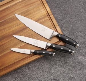 Set de cutite pentru bucatarie, Orient, Origin Series, 3 piese, premium, Otel Inoxidabil german X50 Ultra+, Negru - Img 4