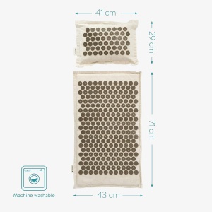 Set de masaj acupresura Navaris, perna si saltea, realizate din in ecologic, fibre de cocos si coji de hrisca, pentru reducerea tensiunii, relaxare profunda si revitalizare, geanta de trasnport, Bej - Img 6