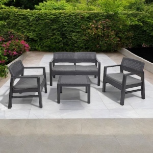 Set gradina/terasa, Progarden, KILIMANJARO, 4 piese, polipropilena, antracit, canapea 2 locuri 121x58x74 cm, 2 scaune 63x58x74 cm, masa 59x46x40 cm, perne incluse