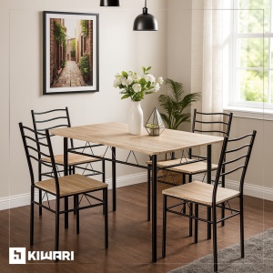 Set Masa cu 4 scaune Kiwari® Aika, 110×70×75 cm, 4 scaune 36x44x82 cm, MDF/Metal, Design Modern, Culoare Stejar/Negru - Img 7