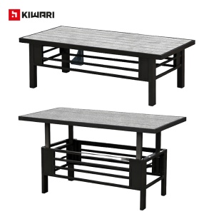 Set mobilier gradina Kiwari® Montverde, canapea coltar 6 locuri 72/67 x 166/160 x 60, masa reglabila 117 x 63.5 x 47-67 cm, cadru metal, perne detasabile 9 cm, terasa/gradina, Negru/Gri - Img 5