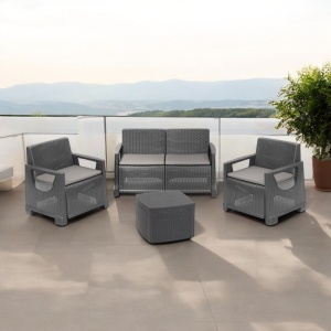 Set mobilier terasa/gradina, Progarden, BELLAGIO, 4 piese, polipropilena, antracit, 1 canapea 2 locuri 129x66x74 cm, 2 scaune 72x66x74 cm, masa 53x53x40 cm, cu perne incluse - Img 2