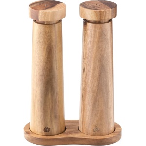Set rasnite sare si piper Navaris, cu suport, mecanism ceramic ajustabil, 20.5 x 5, 5 cm, din lemn de acacia, Maro - Img 4