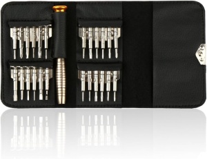 Set surubelnite de precizie H&S pentru electronica, 25 piese, mini, pentru telefoane, ceasuri, gadgeturi, PS4, cu husa, Argintiu - Img 3