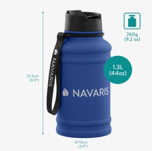 Sticla de apa Navaris, din otel inoxidabil, cu un singur perete, 1.3L, Albastru - Img 5