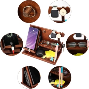 Suport birou Belle Vous, organizator multifunctional lemn, maro inchis, 26.5x15x18.5cm - Img 4