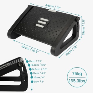 Suport ergonomic picioare Belle Vous pentru birou, reglabil 6 trepte, cu role masaj, antiderapant, ABS, 44 x 31 x 19 cm, Negru - Img 2