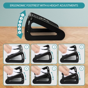 Suport ergonomic picioare Belle Vous pentru birou, reglabil 6 trepte, cu role masaj, antiderapant, ABS, 44 x 31 x 19 cm, Negru - Img 5
