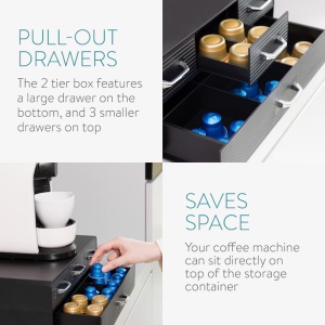 Suport pentru capsule de cafea Navaris cu 4 sertare, Universal, 2 Nivele, Negru, 54092.01 - Img 4