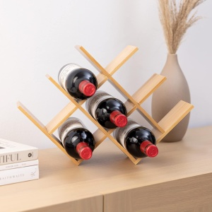 Suport pentru sticle de vin Navaris, din bambus, 43.5x10x29.5cm, raft pentru vinuri, design elegant, capacitate 8 sticle, Maro - Img 6