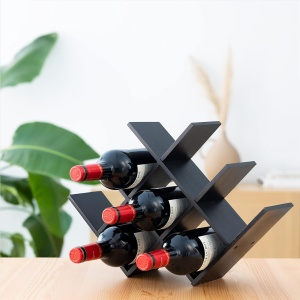 Suport pentru sticle de vin Navaris, din bambus, 43.5x10x29.5cm, raft pentru vinuri, design elegant, capacitate 8 sticle, Negru - Img 6