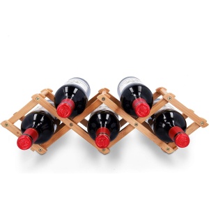 Suport pentru sticle de vin Navaris, din bambus, 45x12x15.2cm, pliabil, capacitate 5 sticle, Maro - Img 2