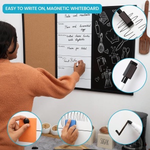 Tabla magnetica Kurtzy, 3in1, tabla creta, panou din pluta, tabla marker, 60 x 90 cm, accesorii incluse - Img 4